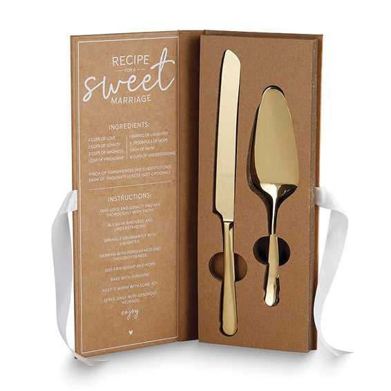 Modern Gold Cake Knife & Server Set