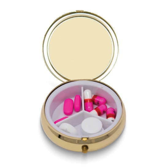 Gold-tone Round Pillbox with Mirror