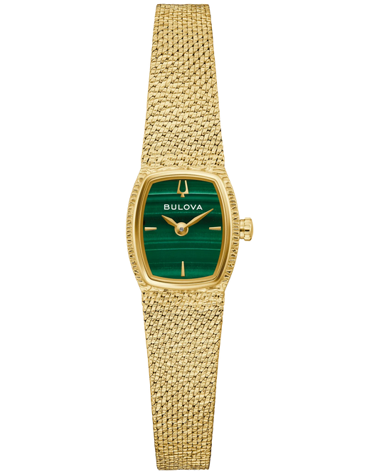 Bulova Ladies Goddess of Time Gold Bracelet with Green Malachite Dial Watch