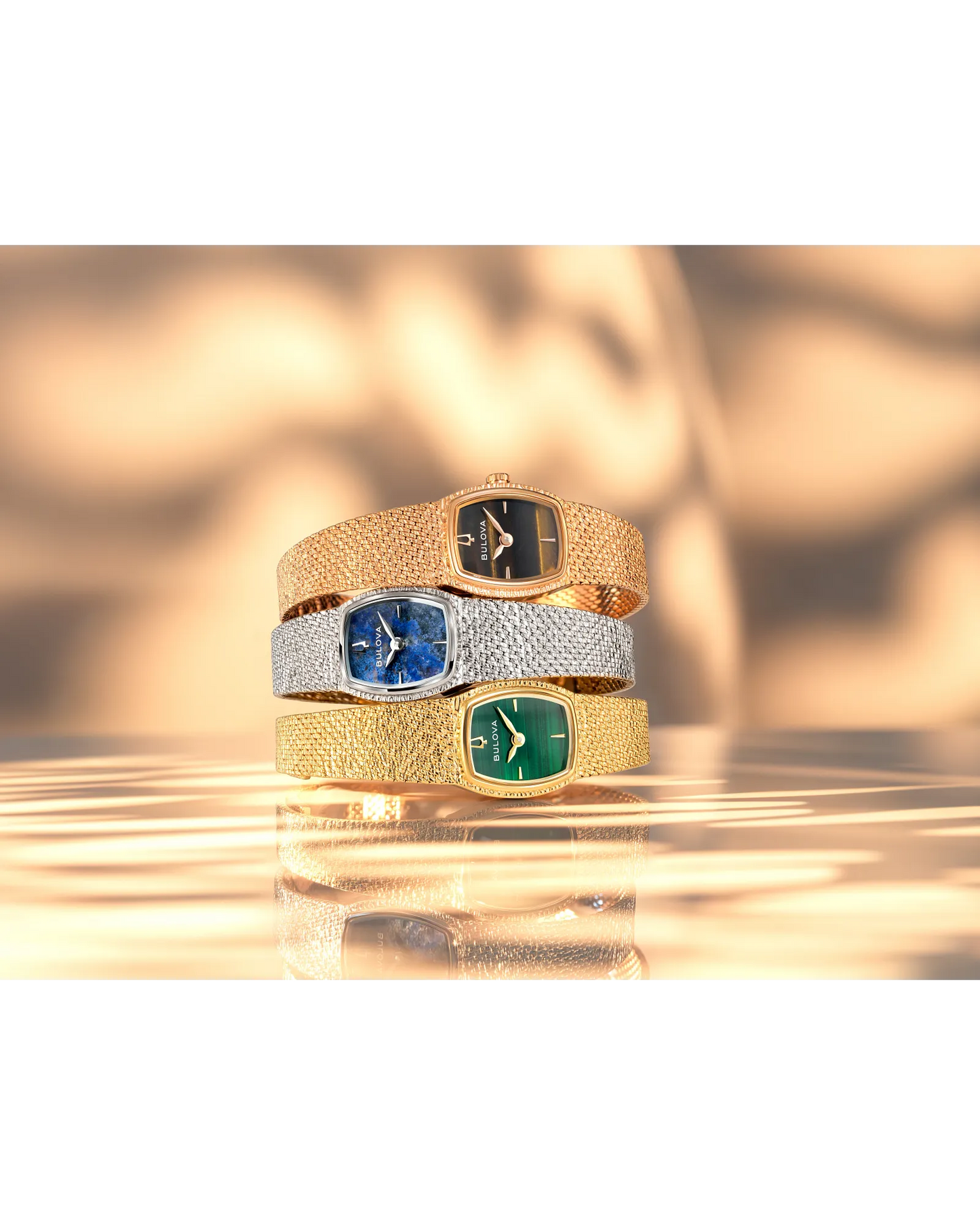 Bulova Ladies Goddess of Time Gold Bracelet with Green Malachite Dial Watch