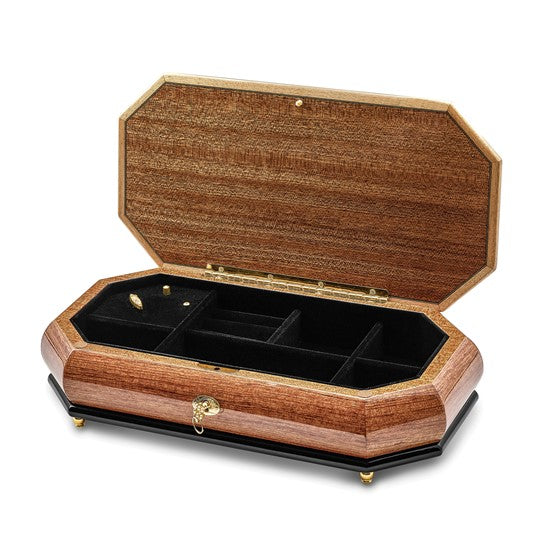 Luxury Giftware Bubinga Veneer with Mother of Pearl Inlay Octagonal Locking Wooden Music Box