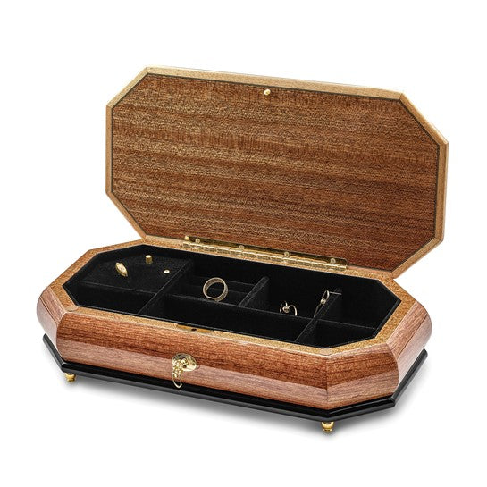 Luxury Giftware Bubinga Veneer with Mother of Pearl Inlay Octagonal Locking Wooden Music Box