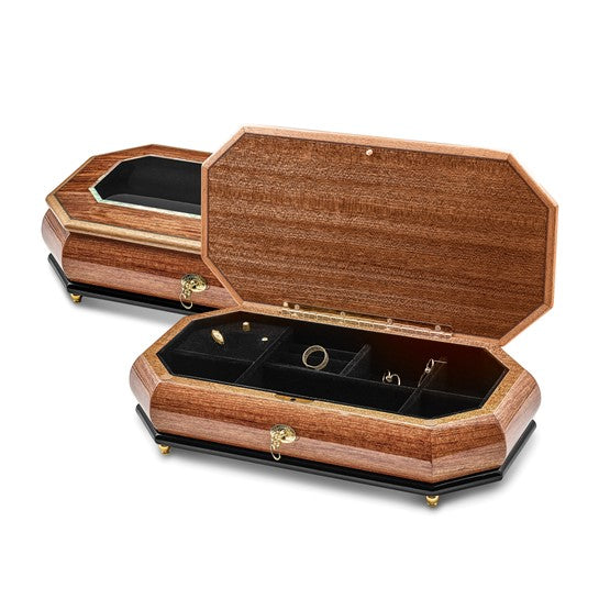 Luxury Giftware Bubinga Veneer with Mother of Pearl Inlay Octagonal Locking Wooden Music Box