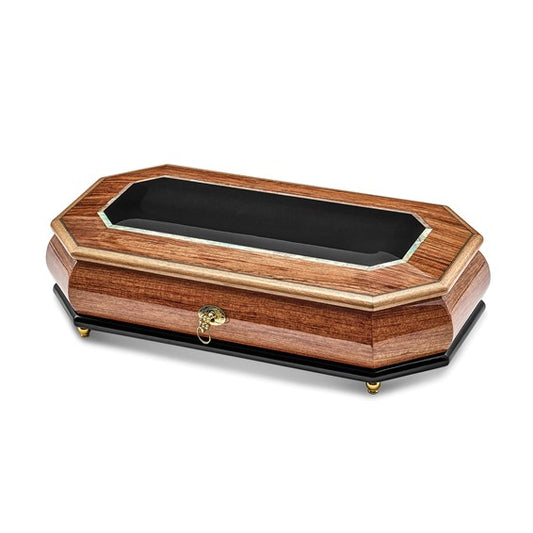 Luxury Giftware Bubinga Veneer with Mother of Pearl Inlay Octagonal Locking Wooden Music Box