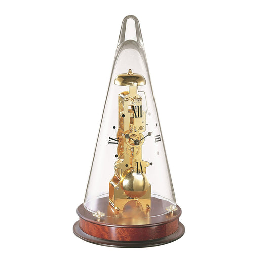 Hermle "Leyton" Mahogany Modern Mechanical Table Clock with Glass Cone Case