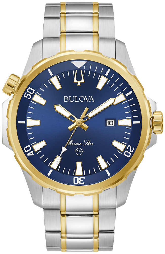 Bulova Marine Star Silver & Gold, Blue Dial Watch