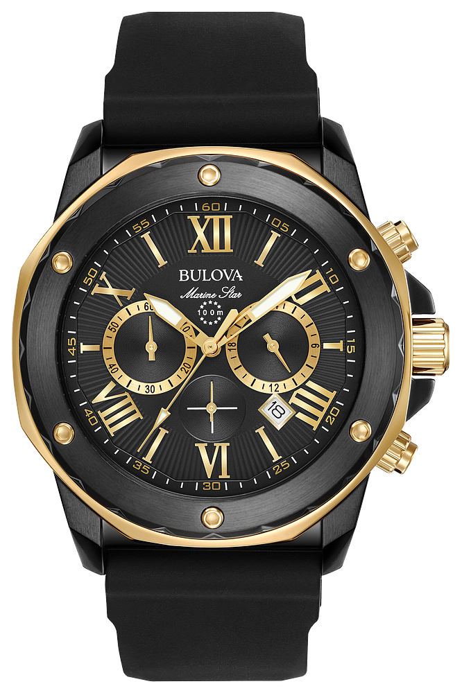 Bulova Marine Star Black & Gold Watch