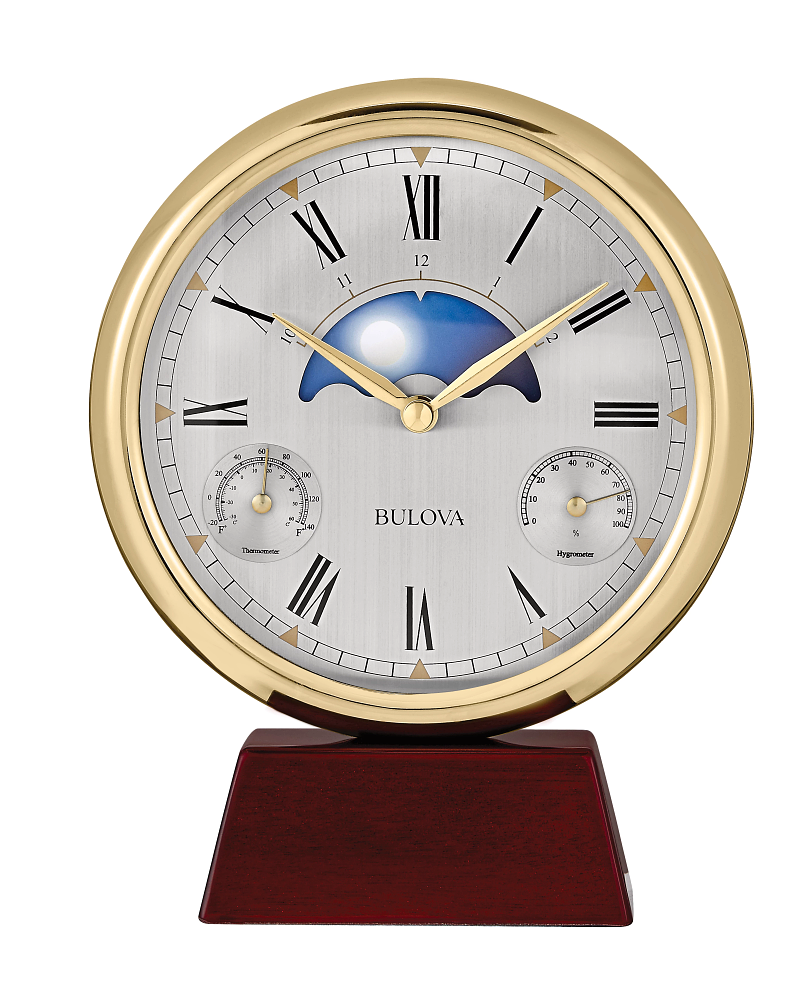 Bulova Pinnacle Gold & Mahogany Weather Desk Clock