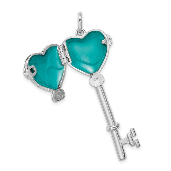 Sterling Silver Rhodium-plated Locket Key Pendant Necklace