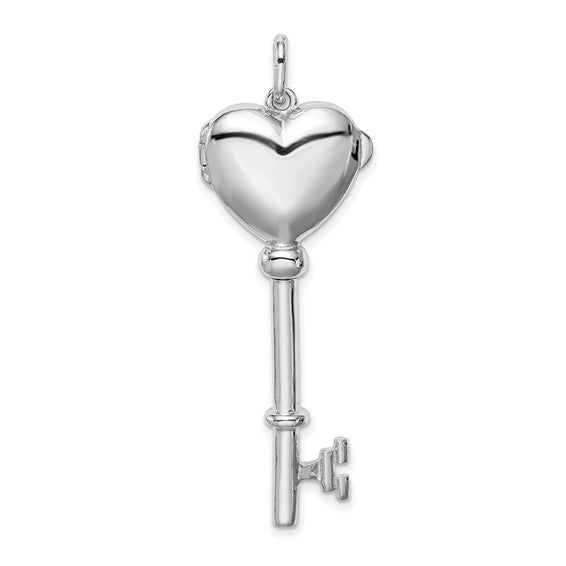 Sterling Silver Rhodium-plated Locket Key Pendant Necklace
