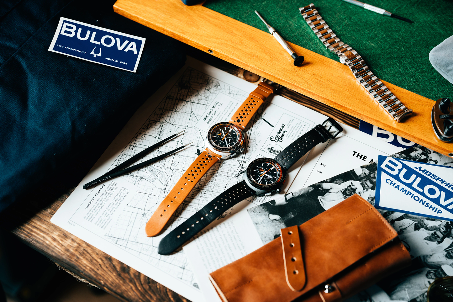 Bulova Racer Chronograph Watch with Brown Leather Strap