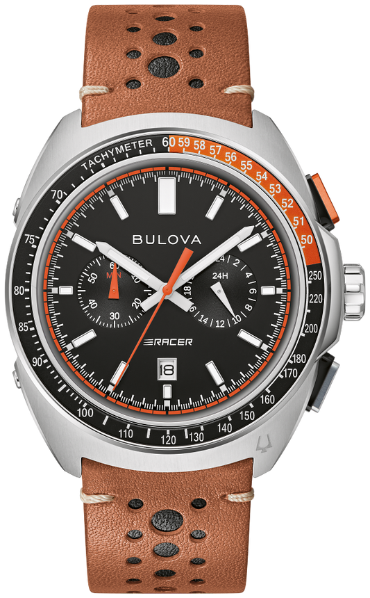 Bulova Racer Chronograph Watch with Brown Leather Strap