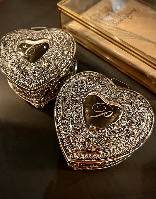 Ornate Genoa Silver Heart Shaped Keepsake Jewelry Box