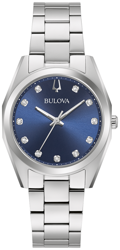 Bulova Ladies Surveyor Silver, Diamond & Blue Dial Watch