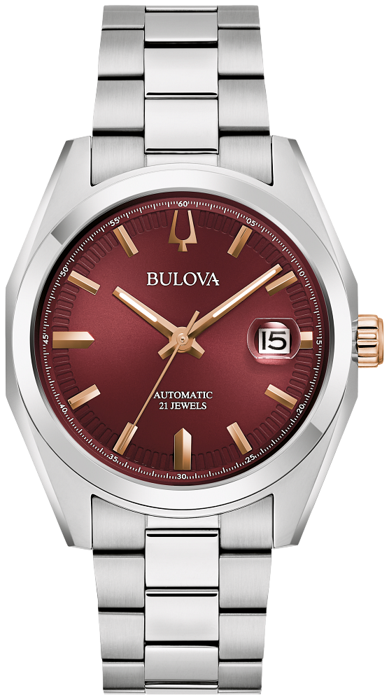 Bulova Surveyor Red Dial Silver Automatic Watch