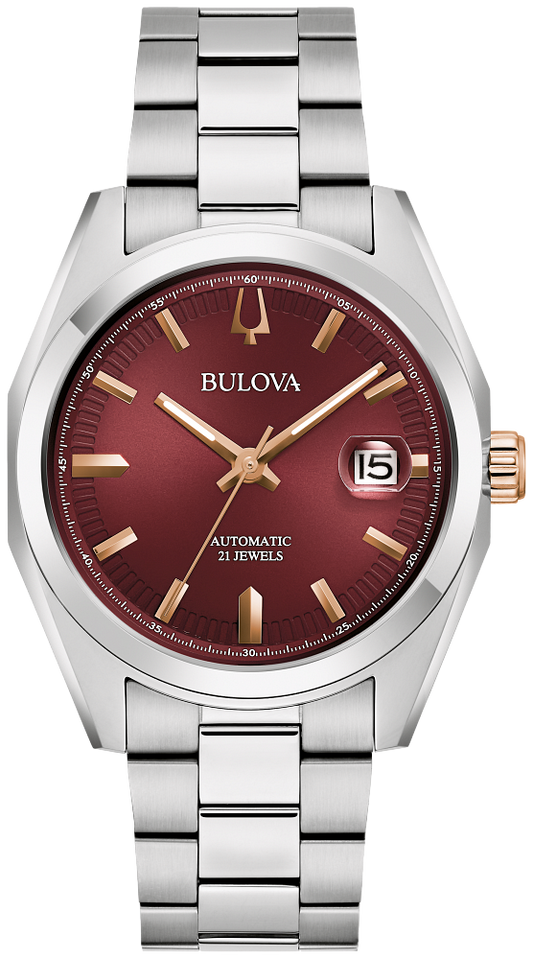 Bulova Surveyor Red Dial Silver Automatic Watch