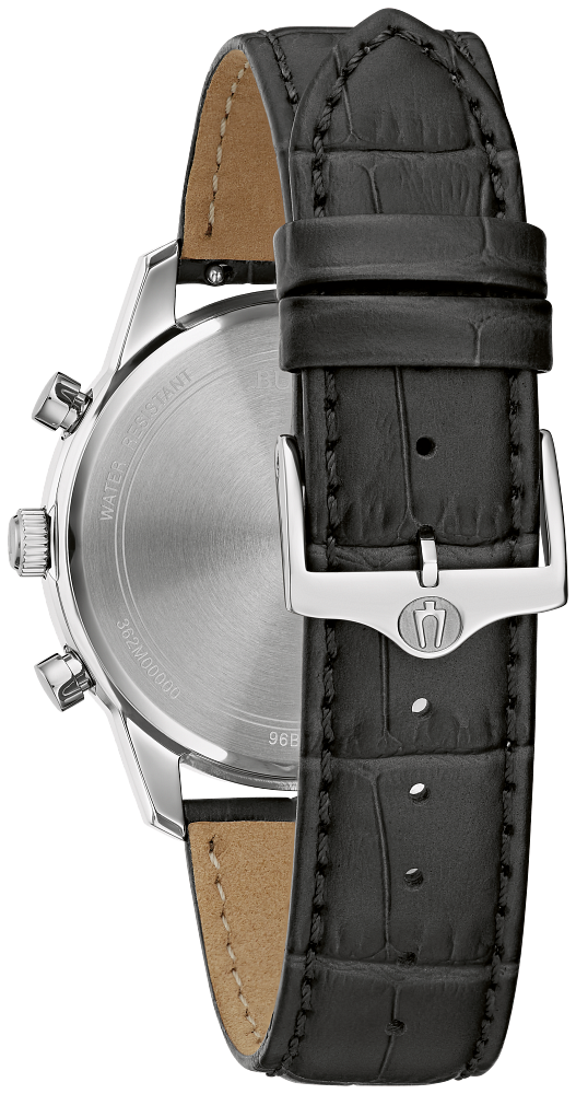 Bulova Sutton Stainless Steel & Black Leather Chronograph Watch