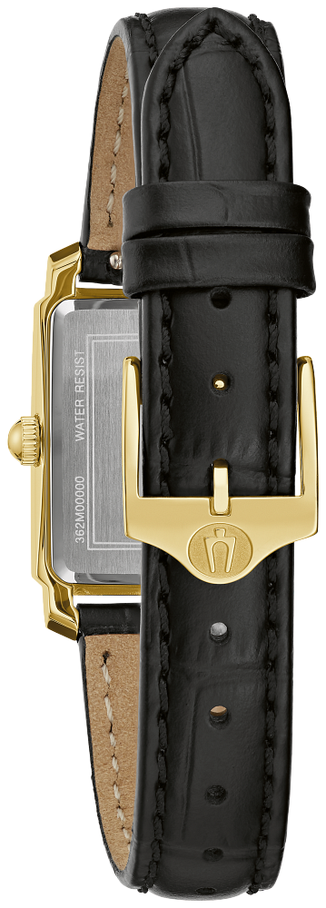 Bulova Ladies Sutton Diamond & Pearl, Gold & Black Leather Watch