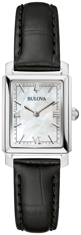 Bulova Ladies Sutton Mother of Pearl Dial with Black Leather Strap Watch