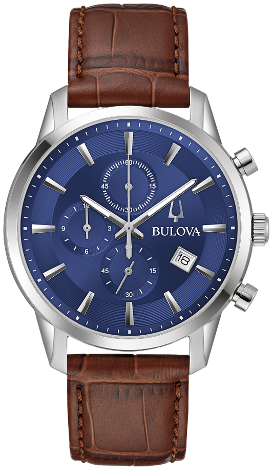 Bulova Sutton Stainless Steel & Brown Leather Chronograph Watch