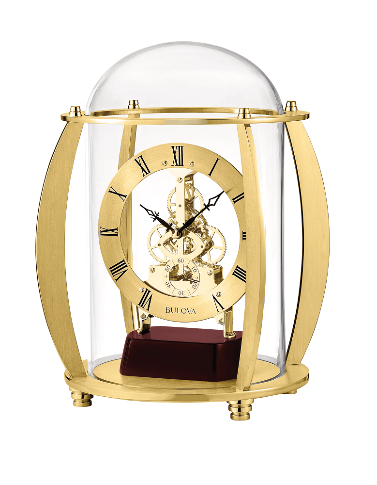 Bulova Victoria Gold Skeleton Clock in Glass Dome