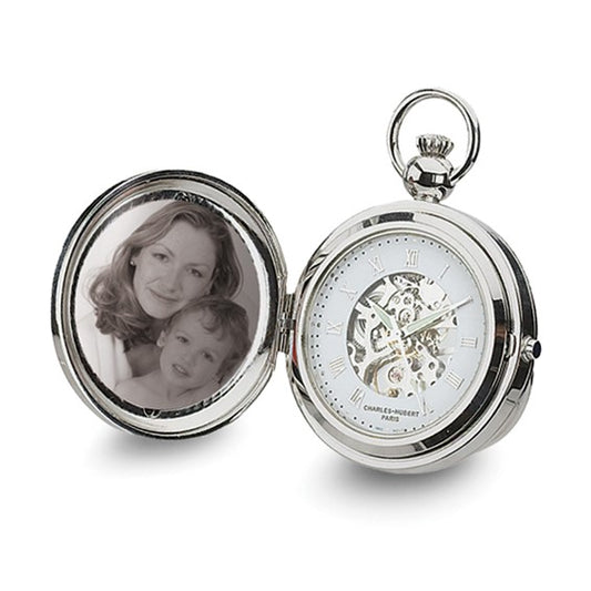 Charles Hubert Chrome Photo Locket Mechanical Pocket Watch