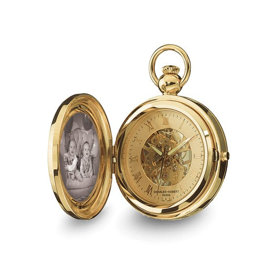 Charles Hubert Gold 2 Photo Locket Mechanical Pocket Watch