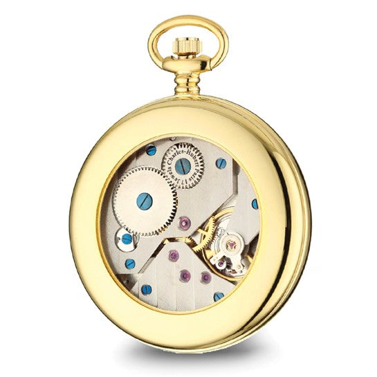 Charles Hubert Gold Open Face Mechanical Pocket Watch with Skeleton Back