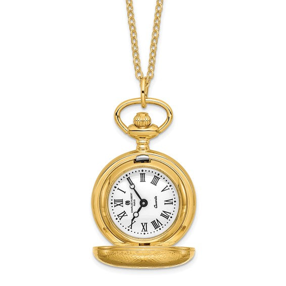 Charles Hubert Gold-finish Scroll Design Watch Pendant Necklace