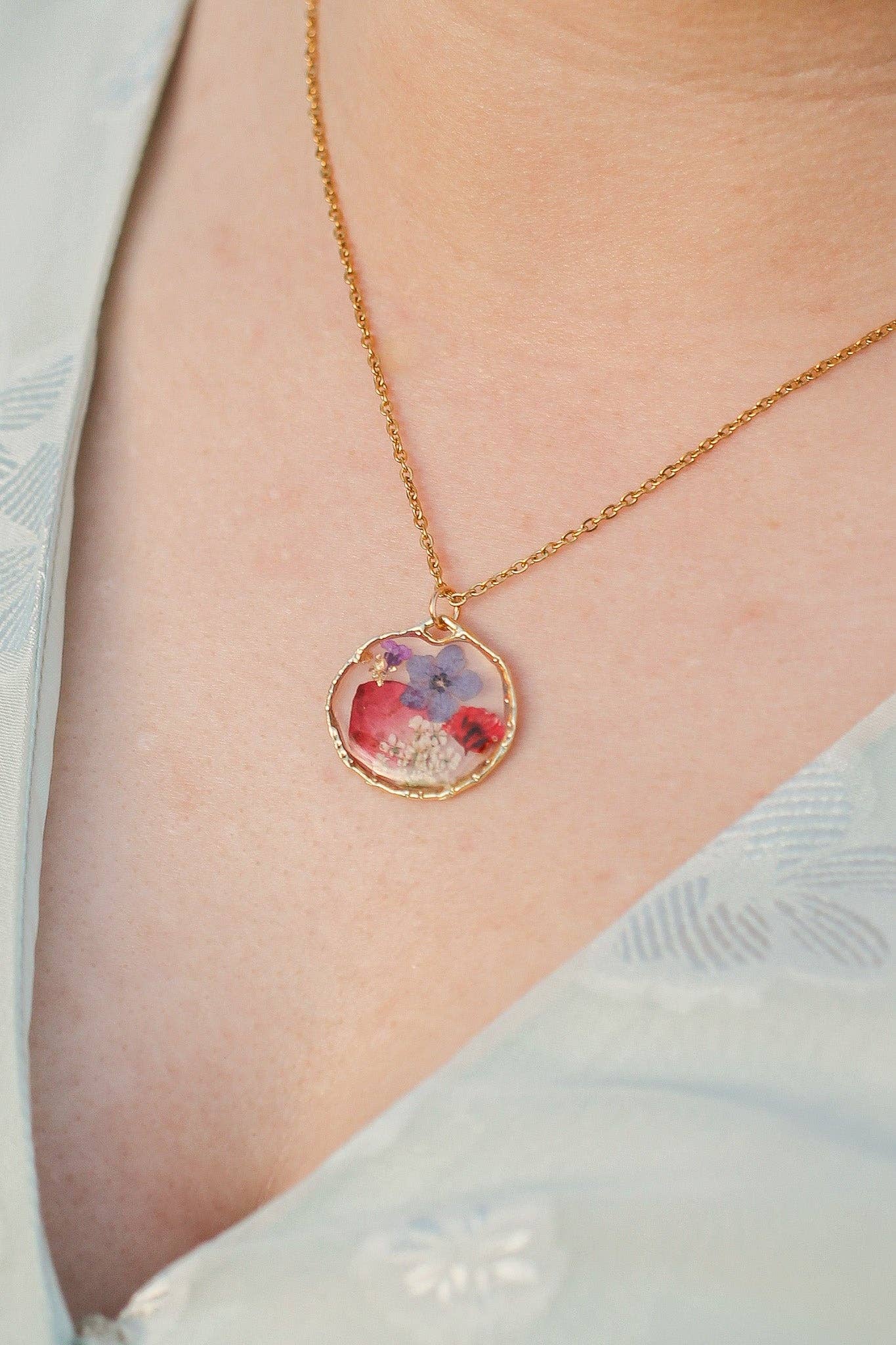 Nyla Pressed Multicolor Real Flower Necklace