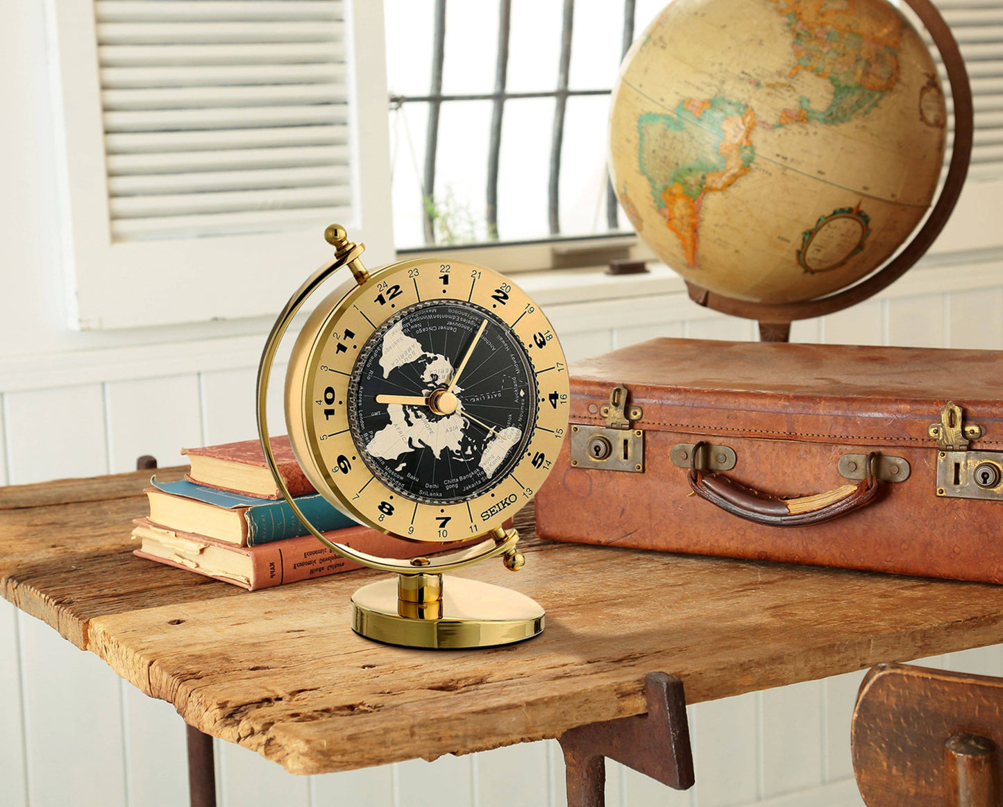 Seiko Golden Globe 24 Time Zone Metal Desk and Table Clock