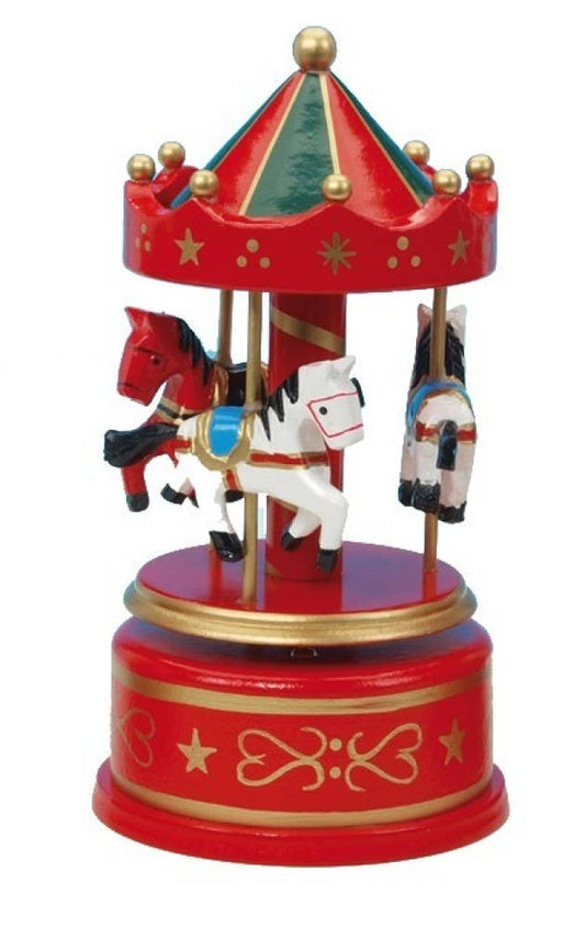 Musical Red Wooden Revolving Carousel