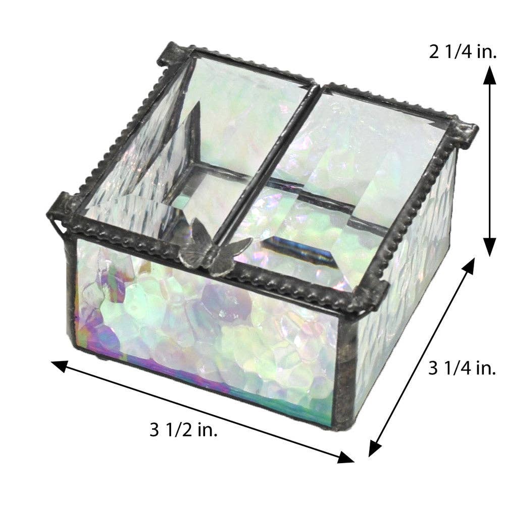 Clear Iridescent Glass Box with Center Open Butterfly