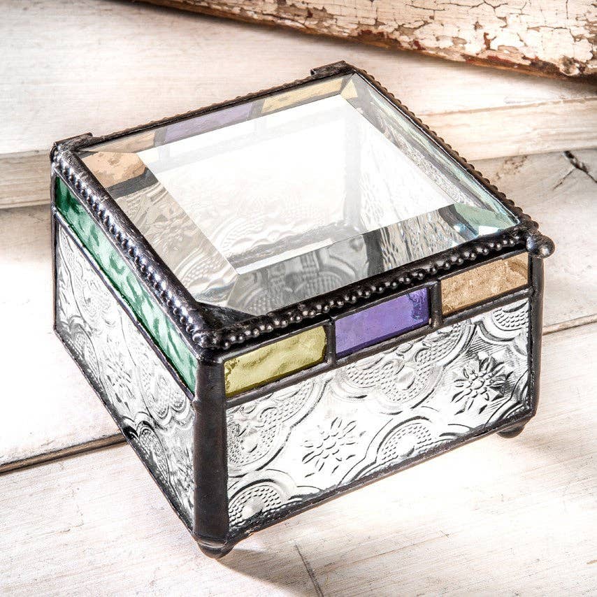 Arts & Crafts Glass Jewelry Box with Multi-Colored Accents