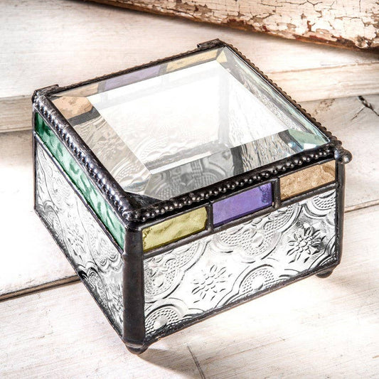 Arts & Crafts Glass Jewelry Box with Multi-Colored Accents