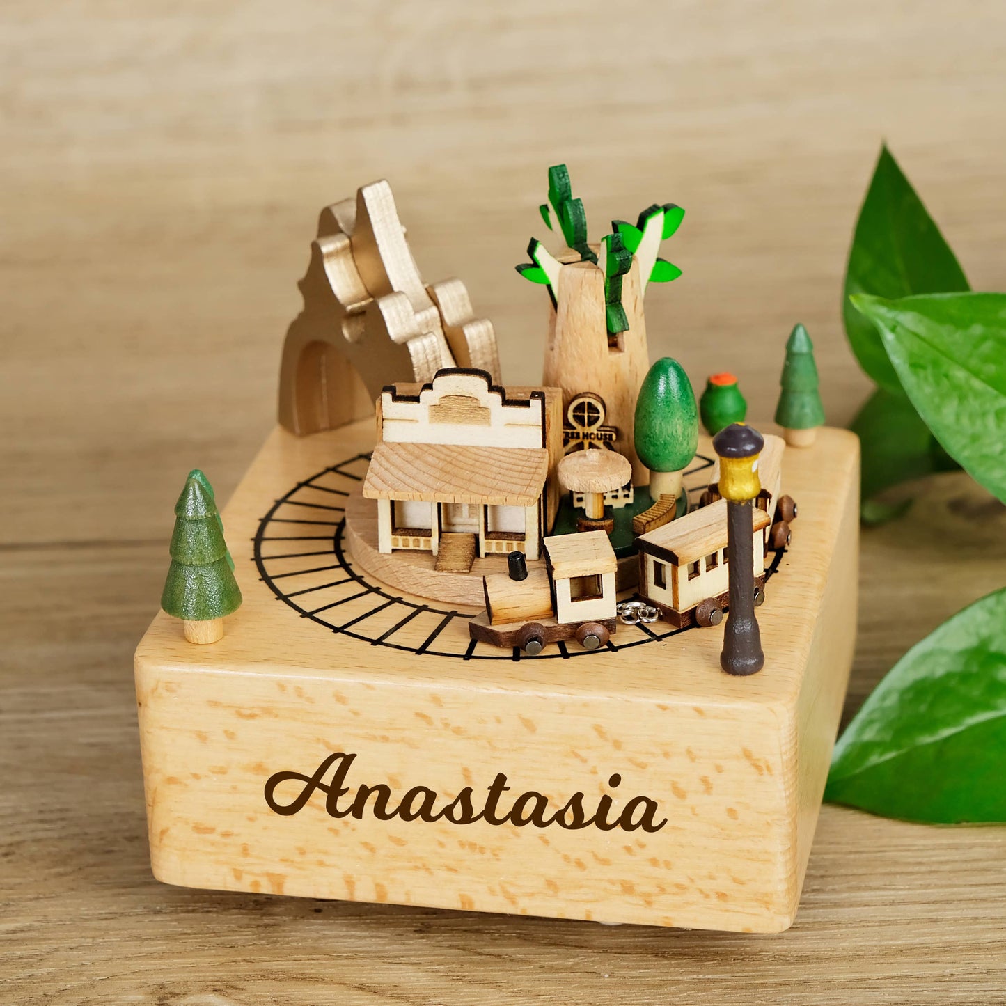Handcrafted Wind-Up Wooden Tree House Music Box