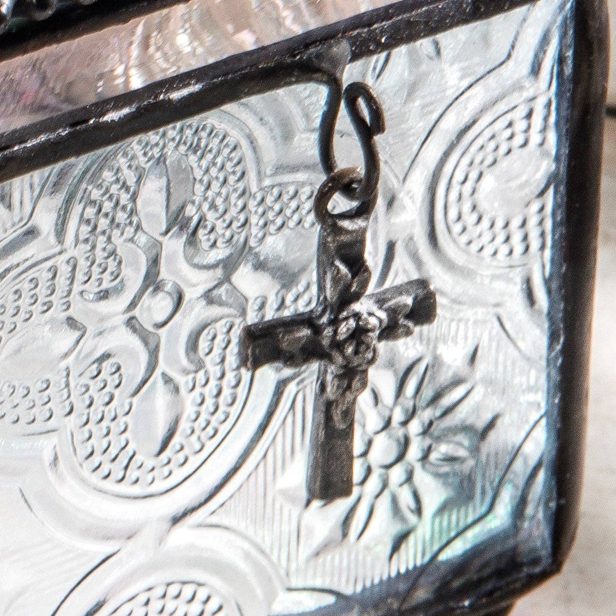 Glass Keepsake Box with Cross Charm
