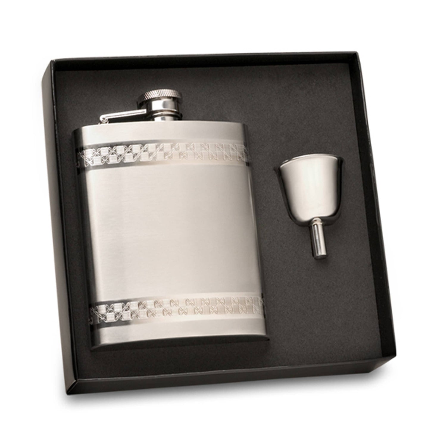 Silver Checkered Ribbon 8 oz. Flask Set