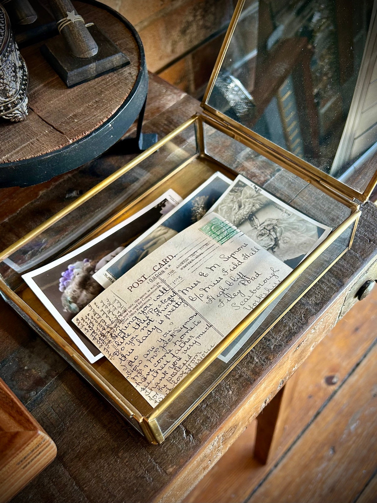 Handmade Antiqued Brass & Glass Keepsake Box