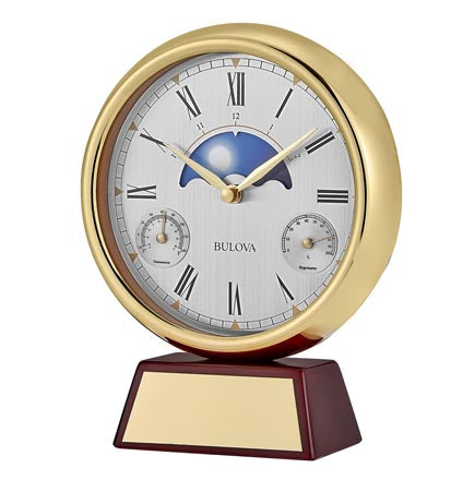 Bulova Pinnacle Gold & Mahogany Weather Desk Clock