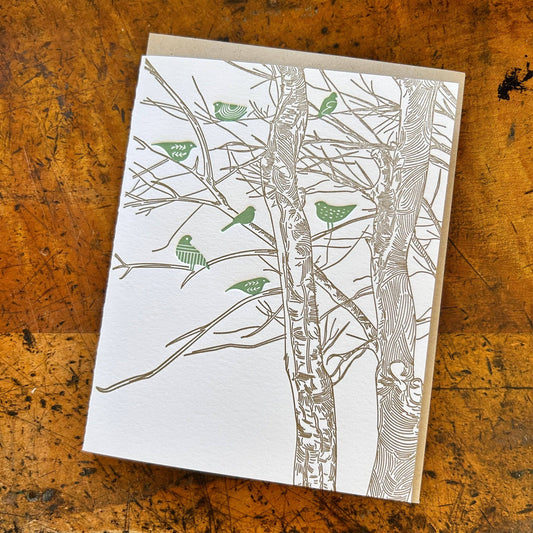 Birds in Winter Trees Letterpress Card