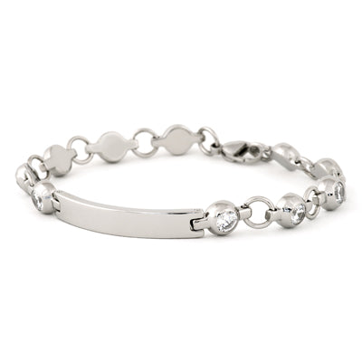 Speidel Ladies Stainless Steel ID Bracelet with Crystal Stones