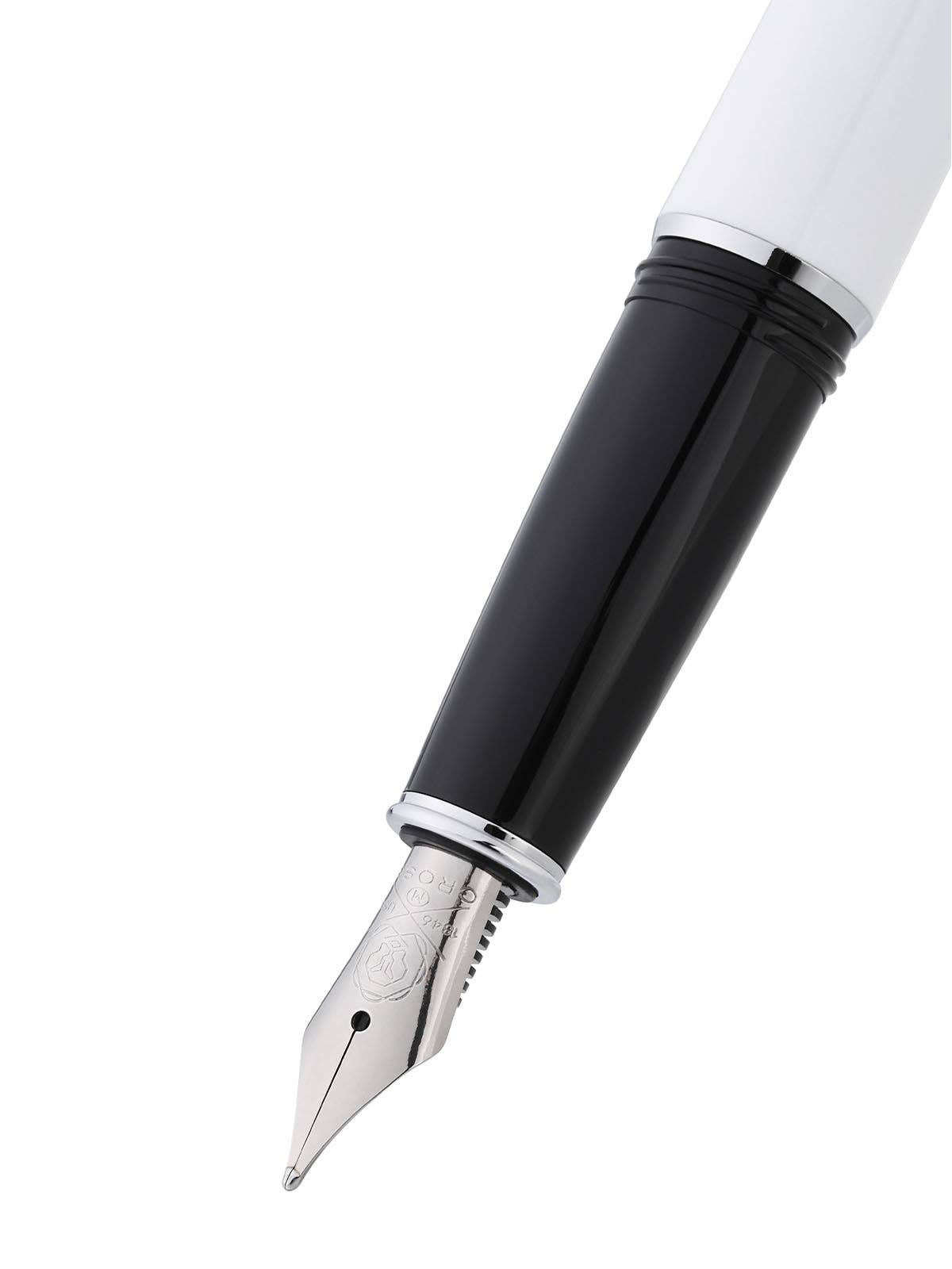 Cross Lume Porcelain White with Polished Chrome Appointments and Polished Chrome Stainless Steel Medium Nib Fountain Pen