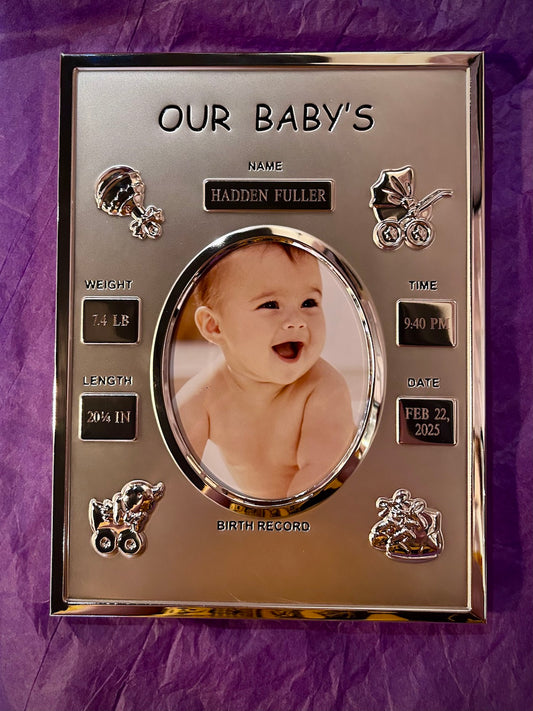 Silver Baby Birth Record Plaque Photo Frame