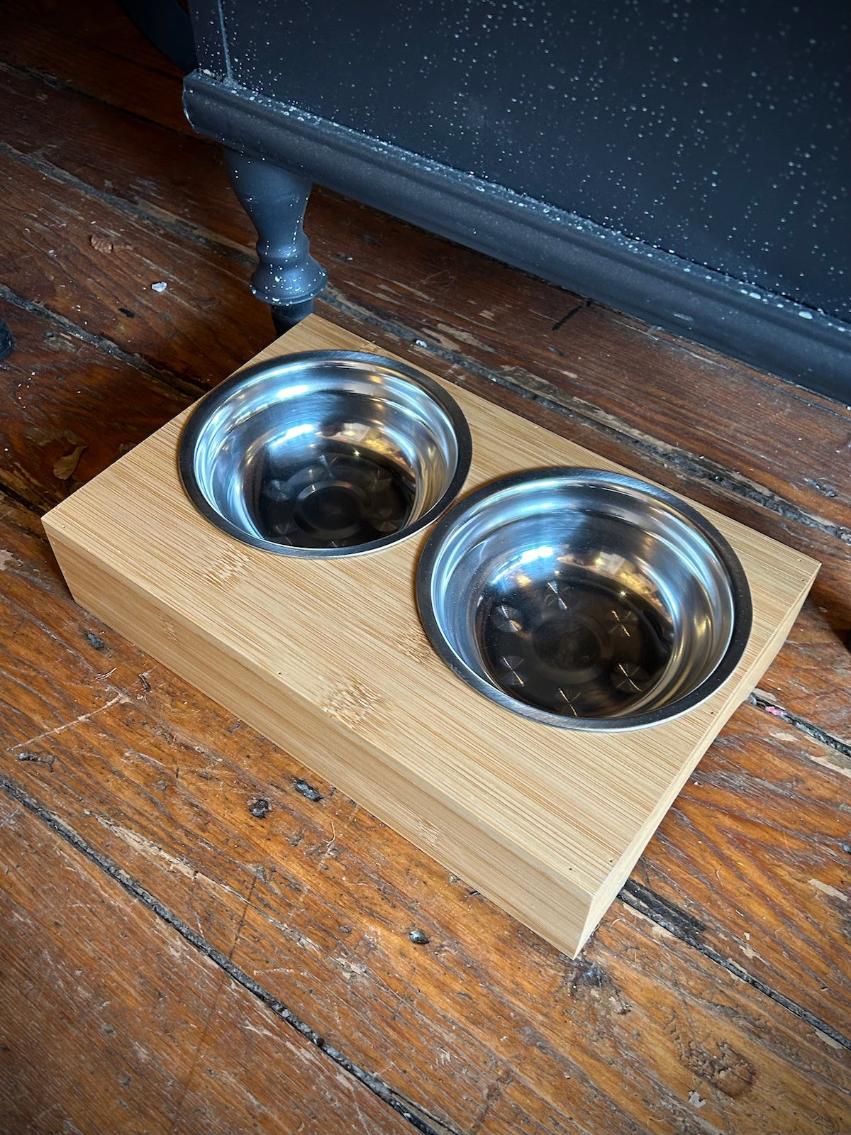 Bamboo Pet Bowl Stand with Bowls