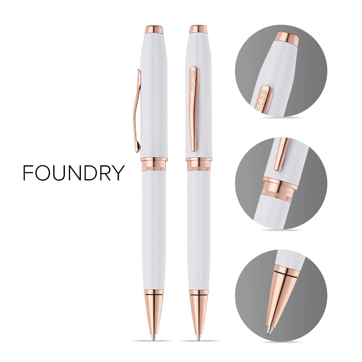 Cross Foundry Pearl White Lacquer with Rose Gold Appointments Ballpoint Pen