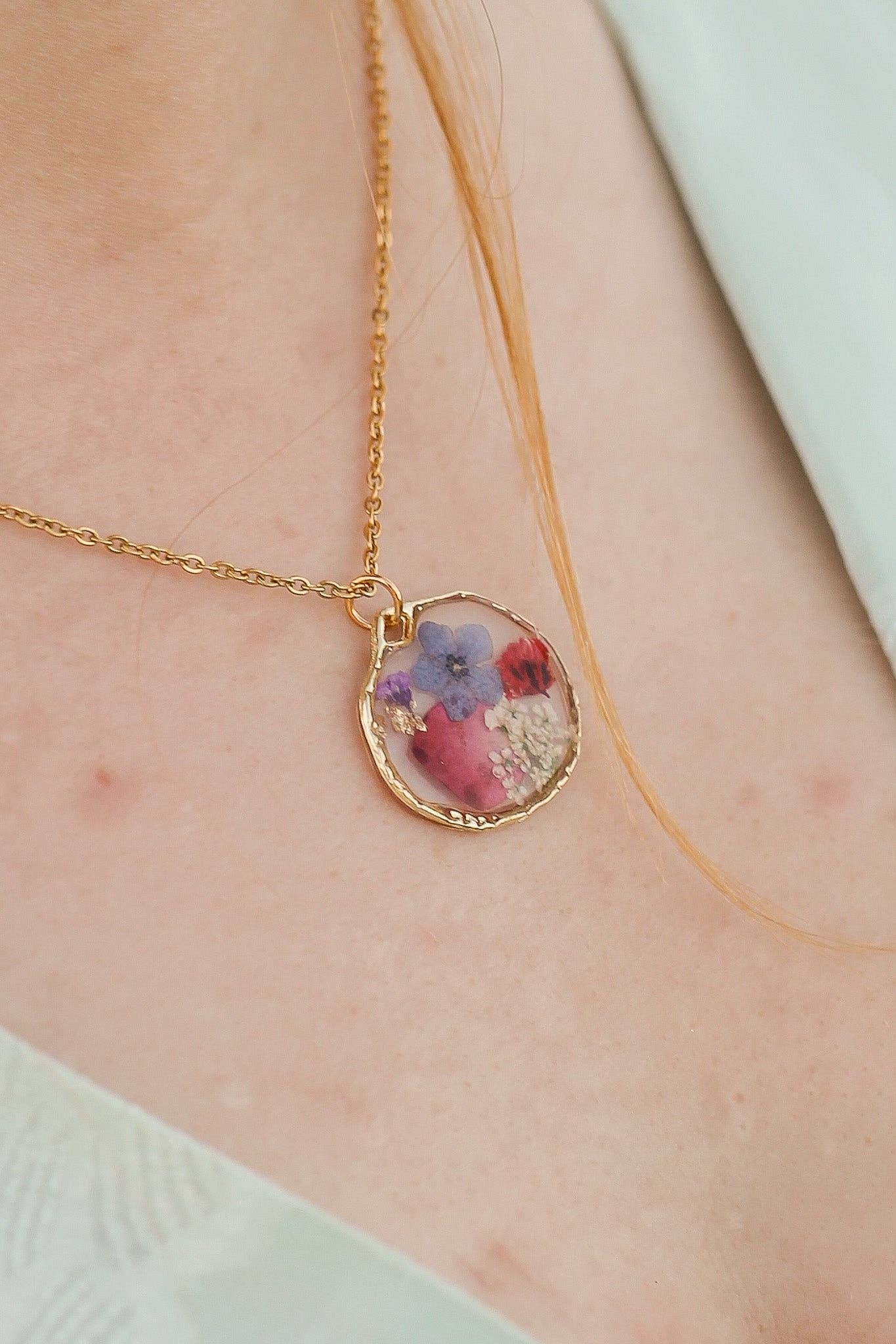 Nyla Pressed Multicolor Real Flower Necklace