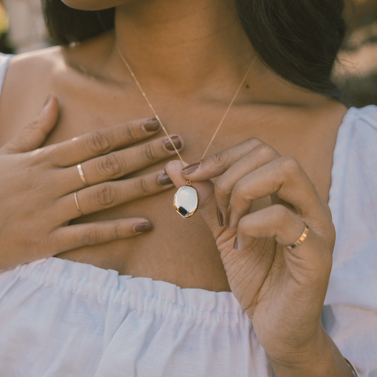 Gold Filled Sterling Silver Oval Locket Necklace]