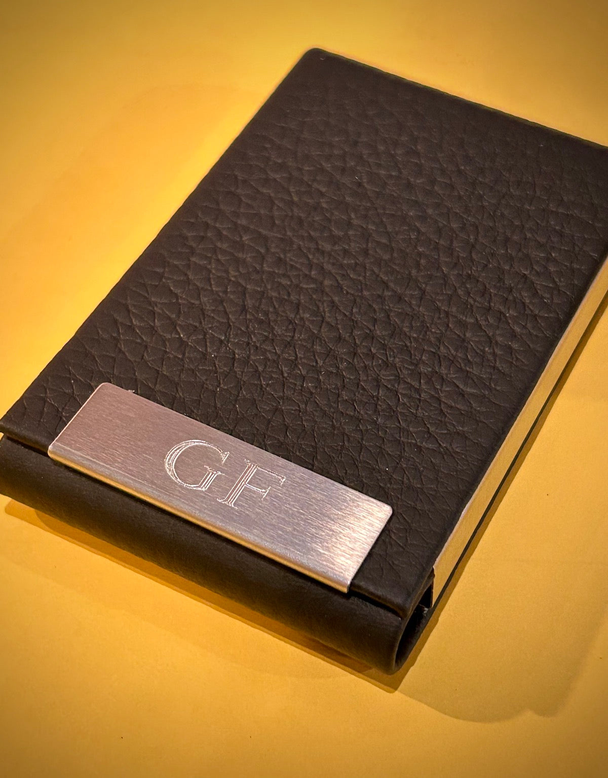 Black Leather Card Case with Flip Top Magnetic Closure