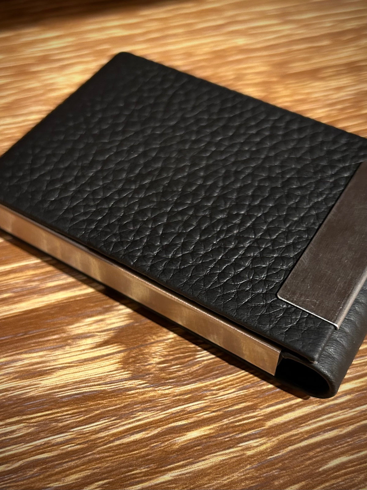 Black Leather Card Case with Flip Top Magnetic Closure